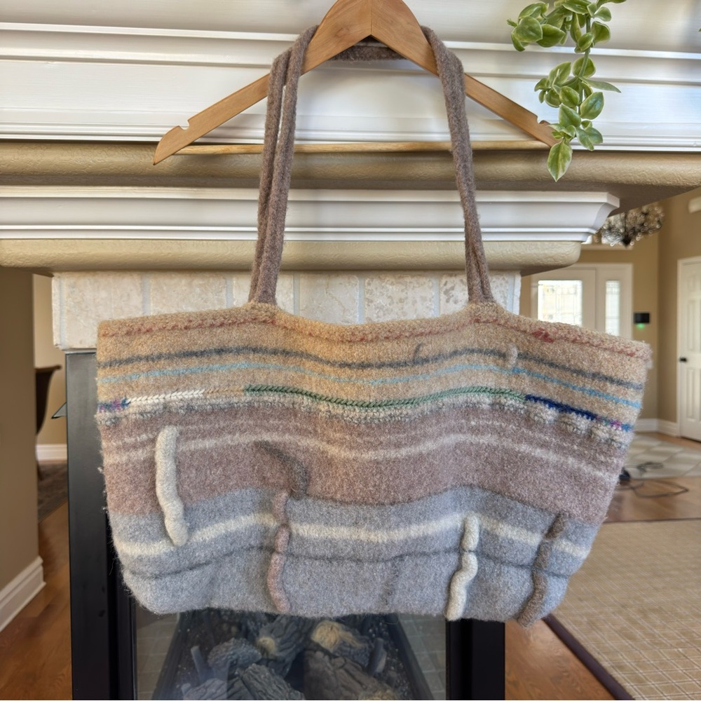 Unique Felted Tote Earthy Natural Lagenlook One of a Kinf Art to Wear